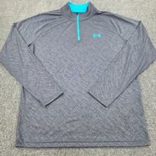 Men's Medium Under Armour Gray Heat Gear Quarter Zip Pullover Long Sleeve Shirt