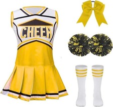 LMYOVE Classic Yellow 5-Piece Cheerleading Set for Kids - Includes Top, Skirt, P