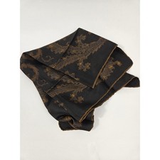 Vintage Silk Paisley Pocket Square Black Gold Blue Hand Rolled Edges Accessory
