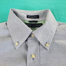 Tommy Hilfiger Men's White Blue Pin Striped Button-Down Dress Shirt Size Medium