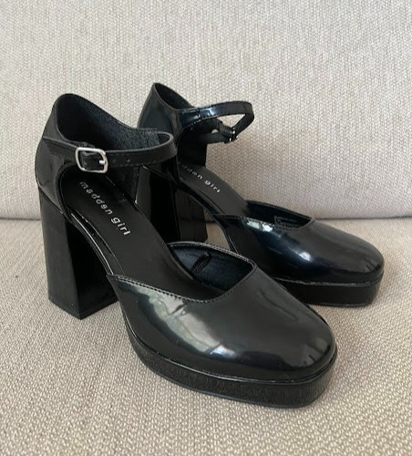 Madden Girl Black Patent Ankle Strap Platform Pumps Shoes Size 6.5 M