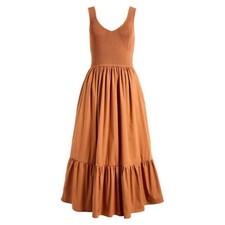 ASTR The Label Midi Dress Mixed Media Fit & Flare Sleeveless Poplin Brown Small