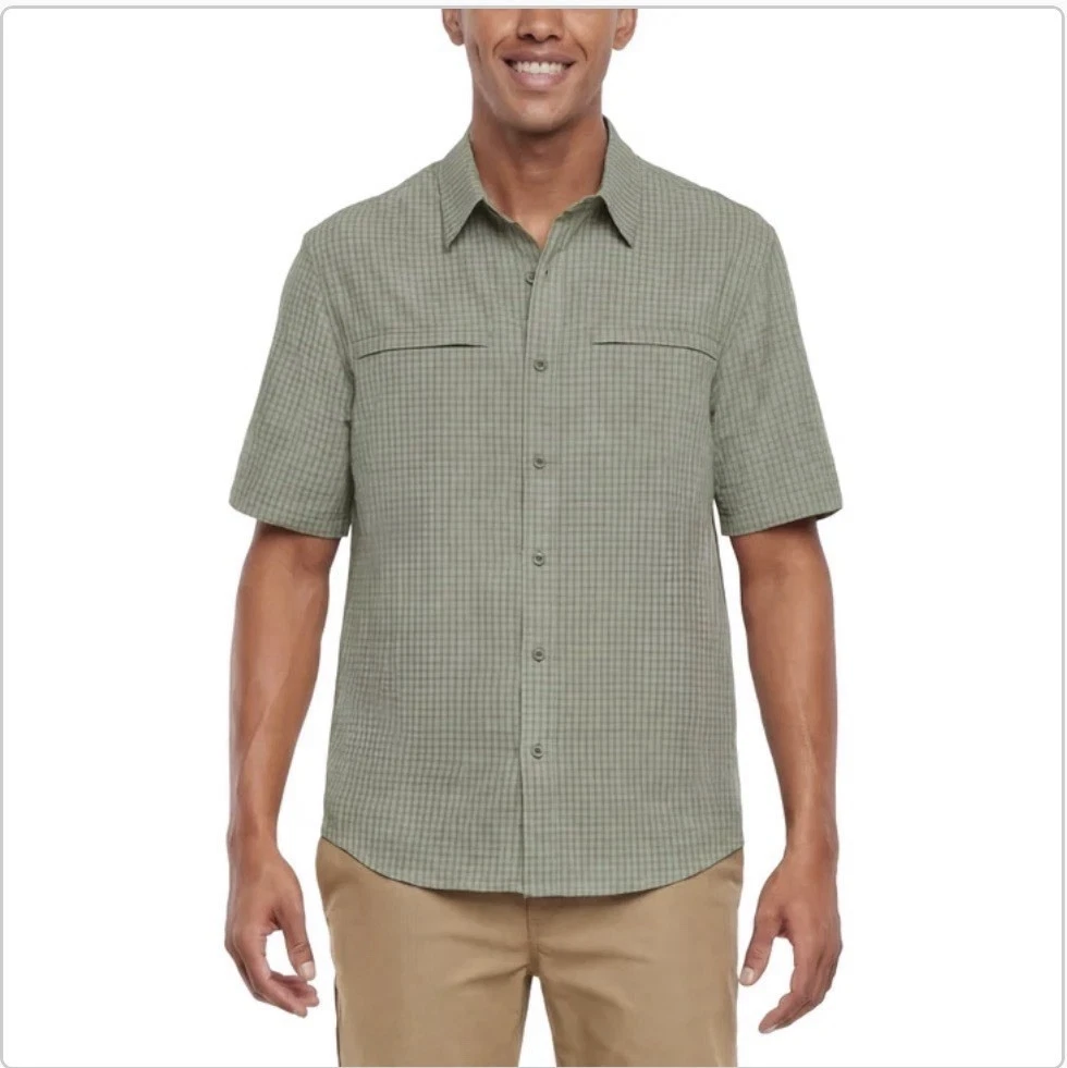 ORVIS Mens Tech Shirt L Built In Sunglass Cleaner UPF 30+ Quick Dry Green Hiking