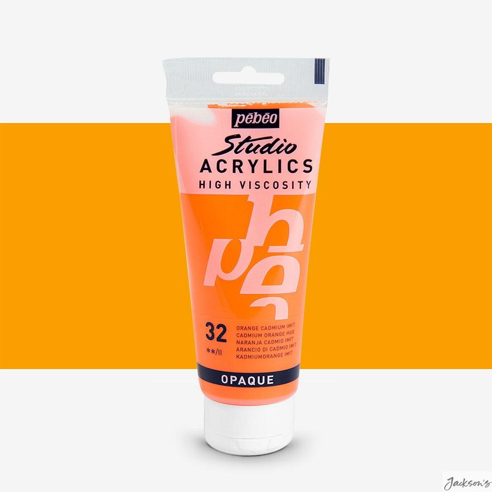 Pebeo Studio Acrylic Paint High Viscosity 100ml Cadmium Orange Hue Colour