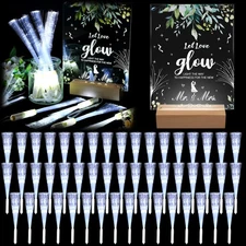 52 Pcs Wedding Party Favors White Fiber Optic Wands with Acrylic Wedding Tabl...
