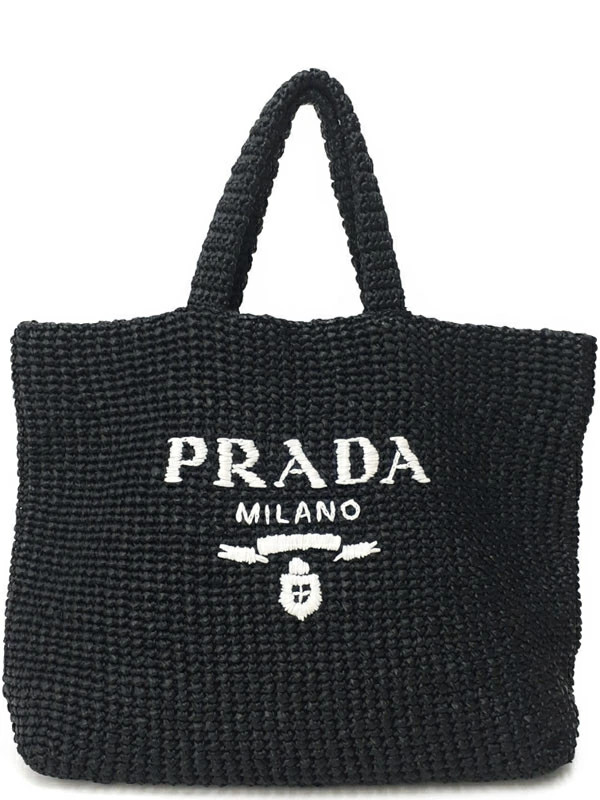 Prada Crochet Net Raffia Tote Shoulder Bag