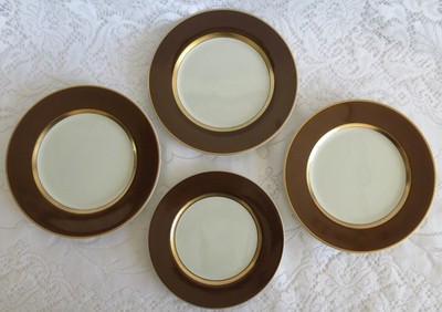3 FITZ & FLOYD RENAISSANCE COGNAC BROWN 7 1/2'' SALAD PLATES & 1 BREAD PLATE -EUC