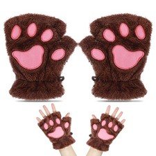 Cat Paw Fingerless Gloves, Furry Paws Gloves Faux Fur Plush Furry Cat Claw Gl...