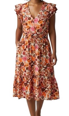 Draper James Size 2X Midi Dress Floral Flutter Sleeve Cottage-core 100% Cotton