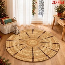 2D Flat, Round Rugs, Sunburst Natural Fiber Large Round Rug, Sunray Pattern Liv