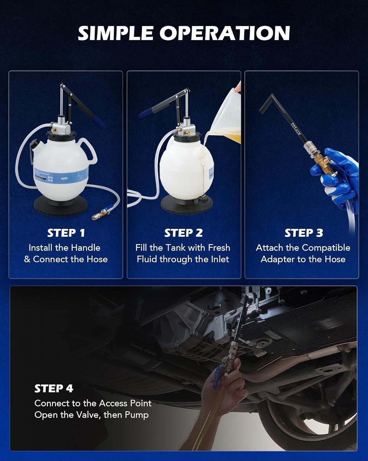 Efficient 2 Gallon Manual Transmission Fluid Hand Pump with 15 Adapters Included