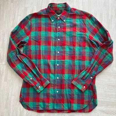 BEAMS PLUS Button Down Shirt Madras Check Long Sleeve Mens L Made in Japan