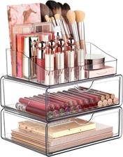 Vtopmart 3-Tier Clear Makeup Organizer, 2 Drawers, Stackable, Large