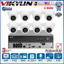 VIKYLIN 8CH POE 8MP 4K IR30M Turret CCTV Camera System Motion Detection MIC LOT