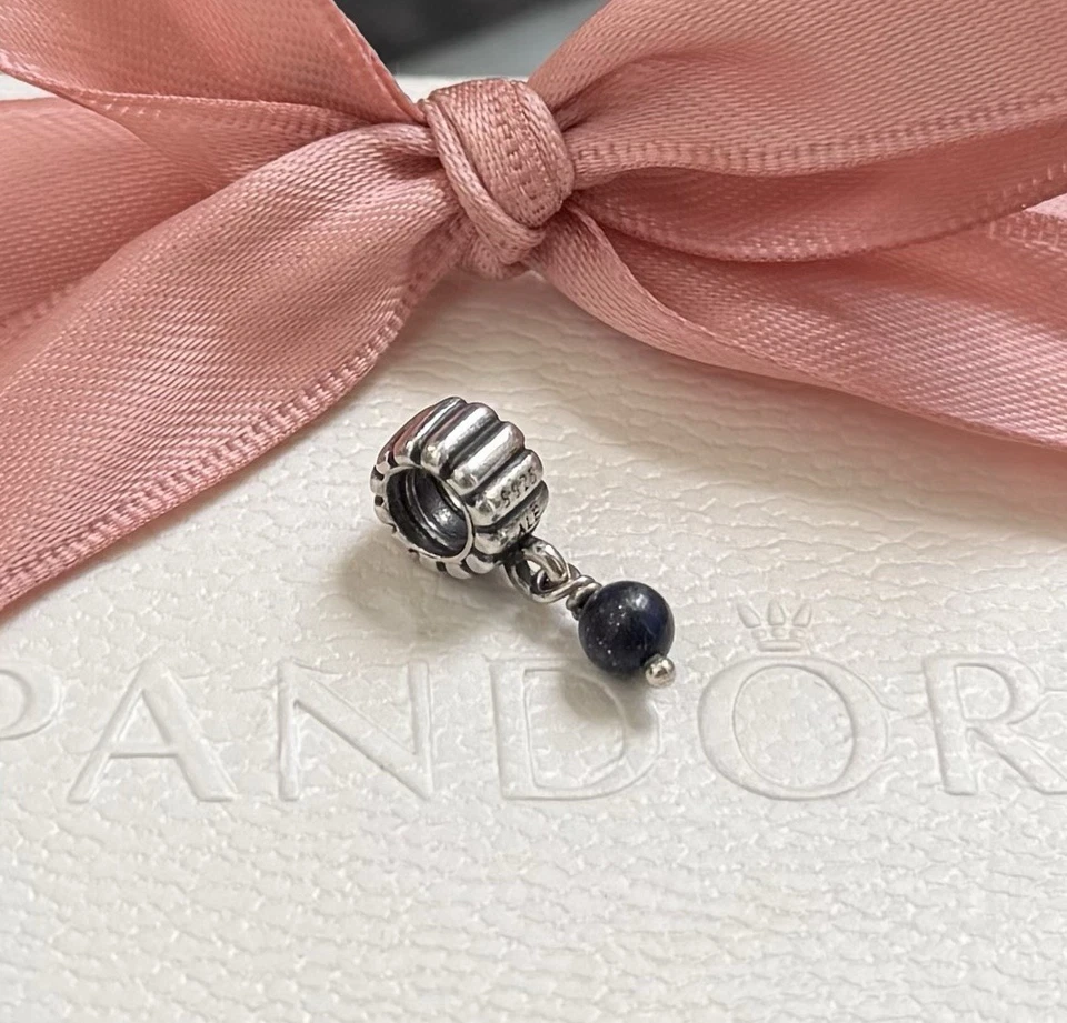 Original Pandora Anhänger Oldie, Perle blau Rarität silber 925 #790166