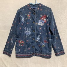 VTG Denim Co Embroidered Denim Jacket Floral Artsy Size S Peasant CottageCore
