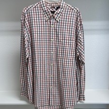 NWT Izod Men's XL 100 Cotton Long Sleeve Button Down Red Blue Print Dress Shirt