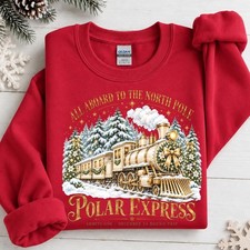 Vintage Christmas Train Sweatshirt North Pole Holiday Crewneck Retro Winter Gift