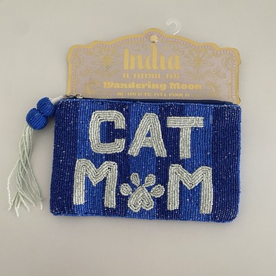 Viral Handcrafted Made In India Beaded Cat Mom Zipper Travel Pouch Glass Bead