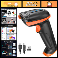 Wireless 1D Laser Barcode Scanner, Cordless Reader with Battery Indicator, 2-in-