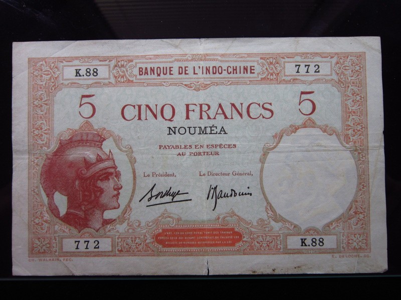 New Caledonia 5 Francs ND 1926 P36 Noumea Bank Indochina Overseas France i4c772