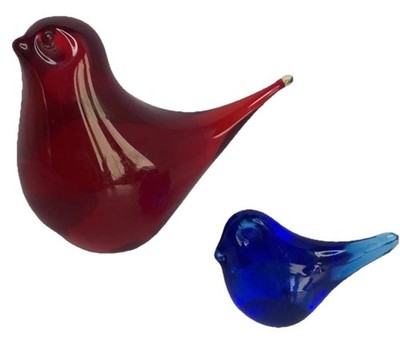 Vintage Red Cardinal Made In Sweden 1 Colbalt Blue Bird Of Happiness Glass