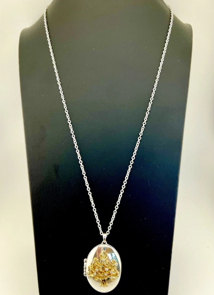 "Collar Medallón AVON Árbol de la Vida Tono Plata Tono Dorado Estrás 32""" Foto 2 de 4