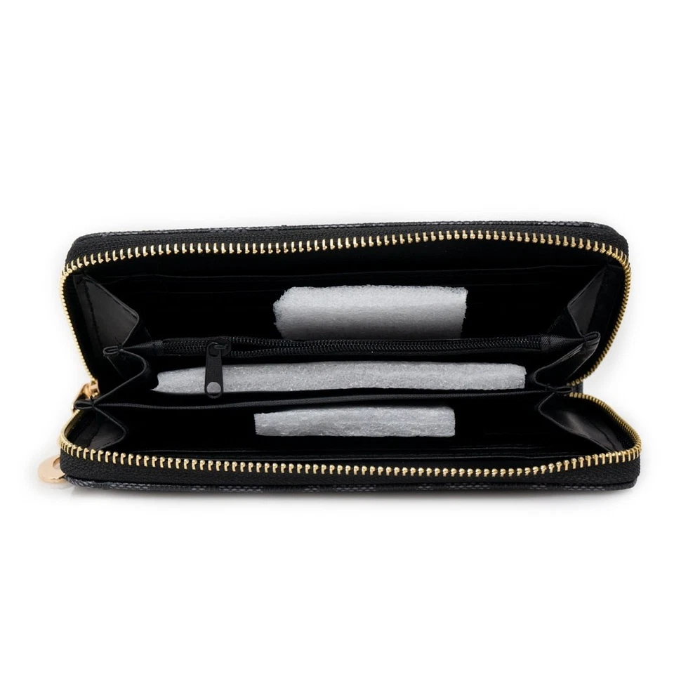 Portafoglio donna nero grande xl per carte credito doppia zip portamonete - Immagine 3 di 3