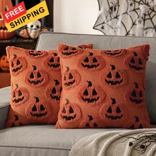 MIULEE Fall Halloween Throw Pillow Covers 18 x 18 (Pack of 2), Dark Rust 