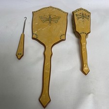 Vintage Vanity Set Of 3 Items Celluloid Bakelite Material Hand Mirror
