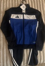 adidas Boys 2pc Tracksuit Jacket & Trousers 9-10Y Black/Blue/White Zip