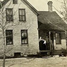 Antique RPPC Real Photograph Postcard Beautiful House Family Dog Girl Doll