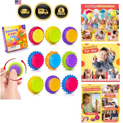 Fidget Sensory Toys for Kids: 9 Pack Quiet Textured Finger Spinner Toys - Sen...