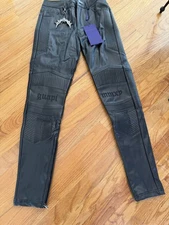 Guapi Blood Diamonds Men's Black Faux Leather Biker Moto Pants Size 28 NWT [jb]