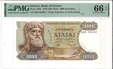 @@@@@ Greece 1000 drachmai 1972 P198b Hellas 200 PMG 66 EPQ @@@@@