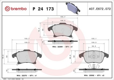 Brembo P24173 Front Brake Pad Set Fits Ford Australia Lincoln Galaxy Mkz Mondeo