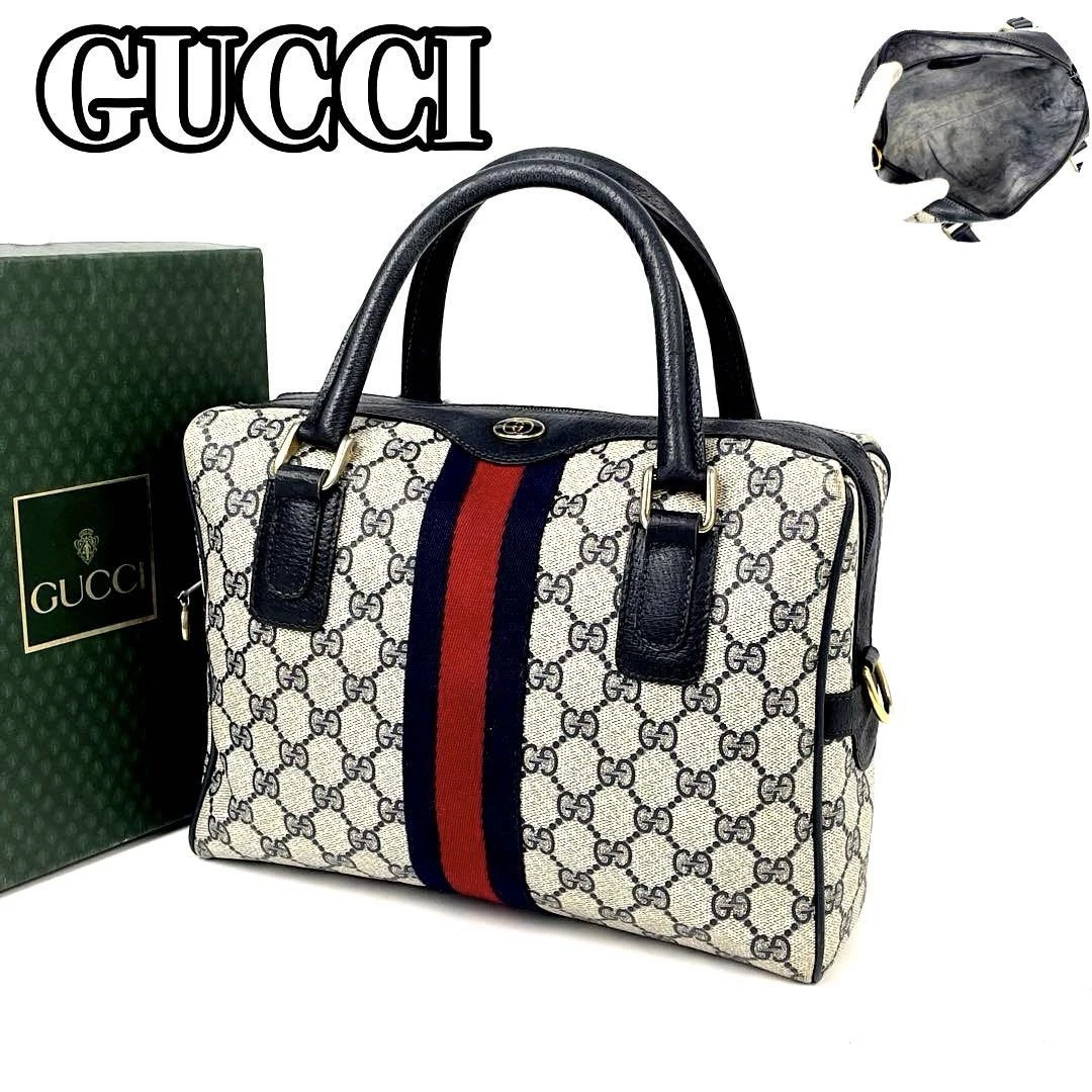Sac à main Gucci Gg Supreme Sherry Line bleu marine pvc cuir fourre tout sac à main créateur