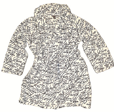 VICTORIAS SECRET COZY SHORT PLUSH WHITE BLACK SCRIPT BATH ROBE XS/S M/L XL/XXL