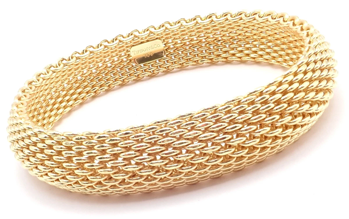 Authentic Tiffany Co 18k Yellow Gold Somerset Mesh Bangle