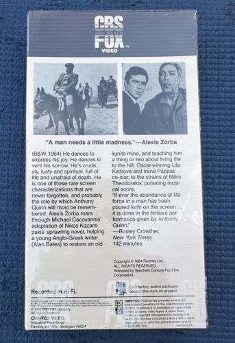 Zorba The Greek (VHS) 1985 Print CBS/FOX White Watermarks New Sealed - Bild 2 von 2