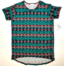 LuLaRoe Gracie shirt kids size 10 green pinks geometric pattern NWT