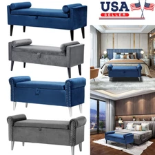 47" Storage Bench Bedroom Velvet Ottoman Upholstered Storage Seat End of Bed