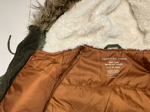AMERICAN EAGLE Green Warm MILITARY-STYLE WINTER JACKET Faux-Fur Coat Women's S - Picture 4 of 8