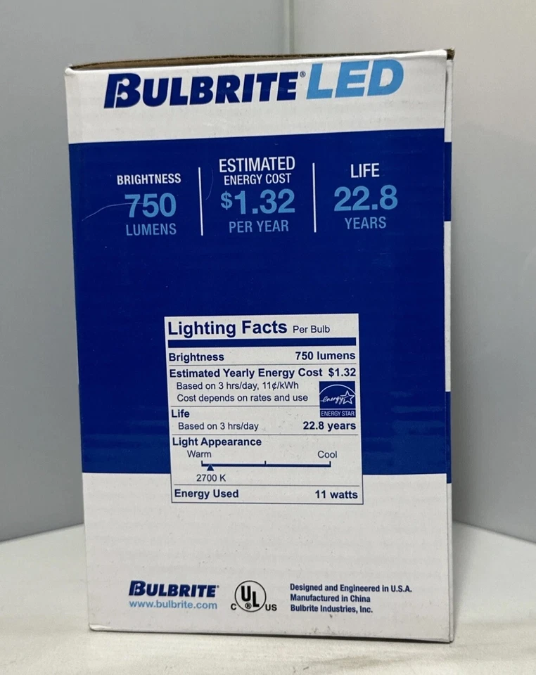 BULBRITE LIGHT BULB 11W DIMMABLE LED BR30, MEDIUM BASE, WARM WHITE - Image 3 of 4