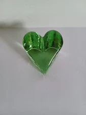Fire and Light Heart Paperweight Recycled Glass Celery Green Signed