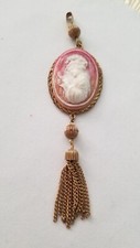 VINTAGE  VICTORIAN REVIVAL CAMEO PEDANT WITH TASSEL 5 INCHES TALL. 