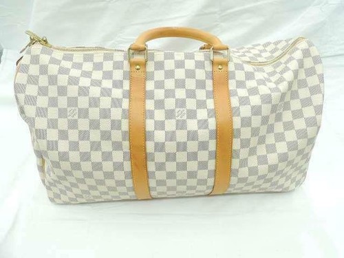 LOUIS VUITTON N41430 Damier Azur Keepall 50 Boston Travel Duffle Bag White  Ex++ | eBay