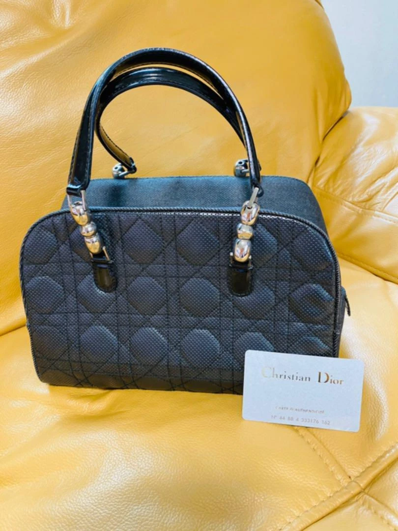Mini sac Boston Christian Dior cuir poinçonné et denim, authentique, occasion JP