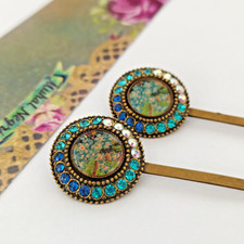 Michal Negrin Hairpin Pair 2 Romantic Blue With Swarovski Crystals Victorian New