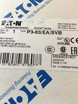 MOELLER/EATON P3-63/EA/SVB------------------ MOELLER / EATON US STOCK MADE IN UK